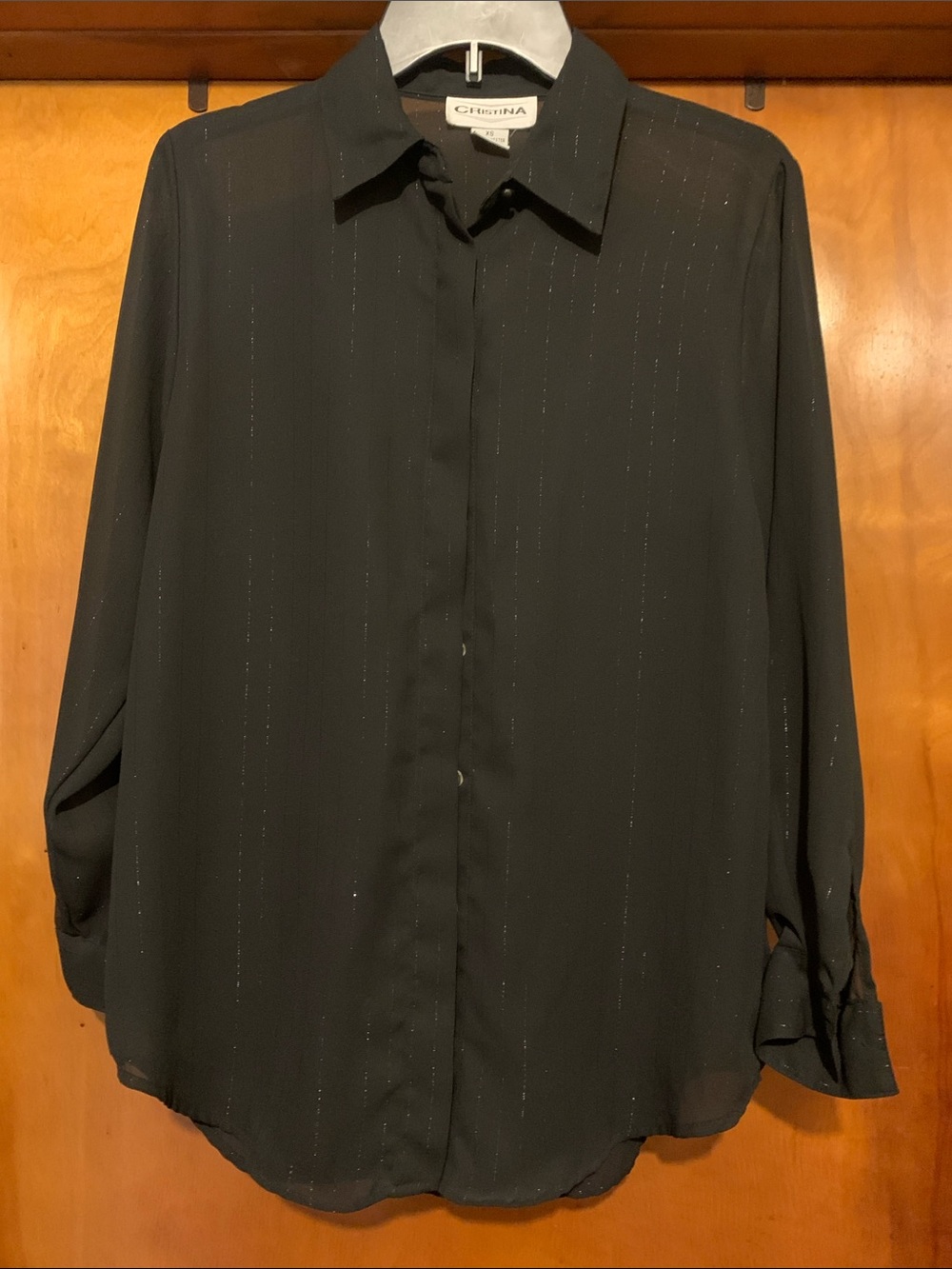 Cristina Size XS Black/Silver Pinstripe Long Sleeve Top